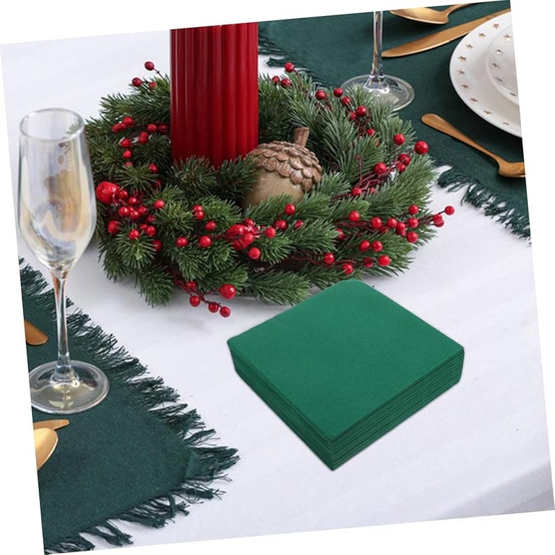 مناديل كوكتيل قابلة للتخلص من اللون الأخضر الداكن 50 قطعة مصنوعة من لب الخشب الناعم الماص لحفلات الزفاف والحفلات - Image 5